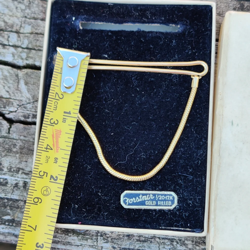 NIB Vintage men's Forstner 12k GF Tie bar with snake chain